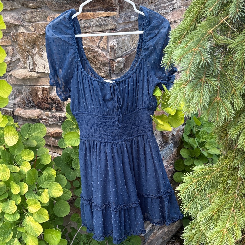 Altar'd State Navy Blue Smocked Blouse